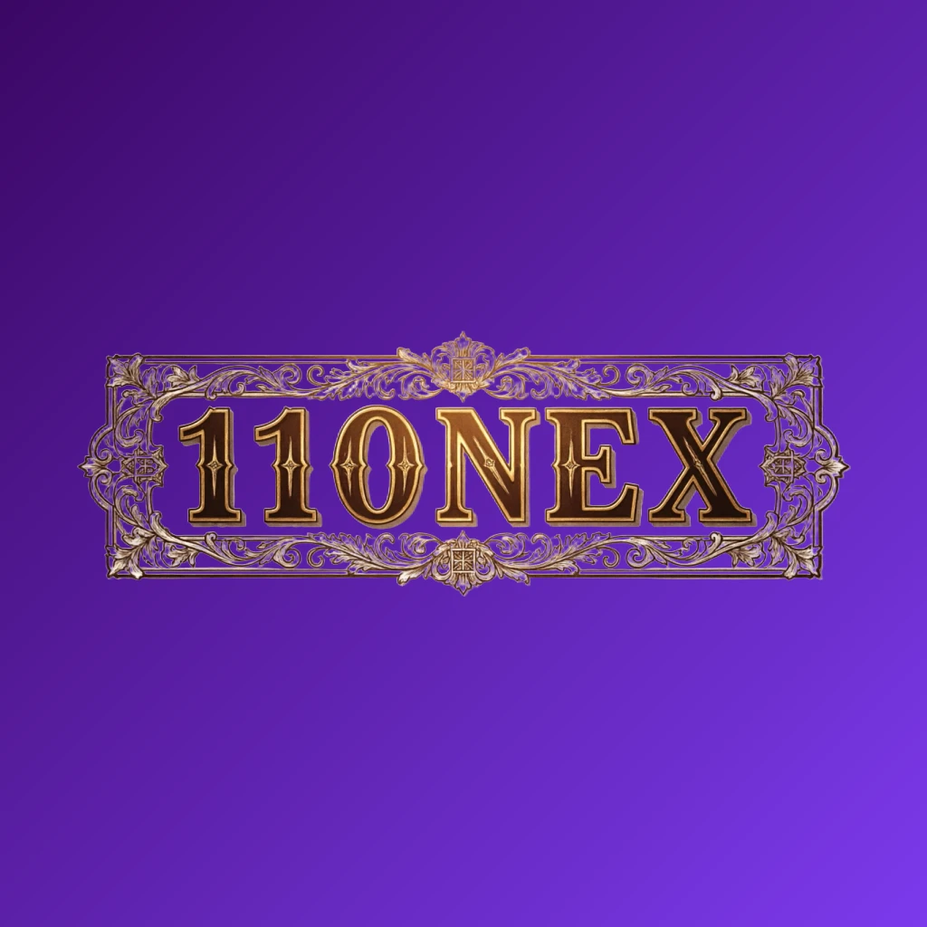 Vintage emblem logo featuring the brand name 110NEX in classic typography with an ornamental frame, designed in a retro premium style on a transparent background, displayed as a wide horizontal rectangular wordmark logo suitable for a website header